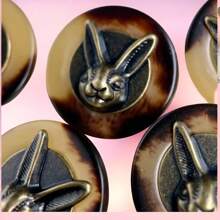 5 件复古铜兔头装饰纽扣，25 毫米大柄款式，精致青铜雕塑设计，适用于服装、帽子、背包和纺织品