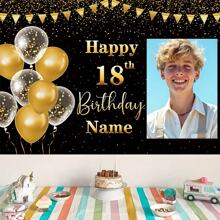 1 Stück Individuelles Porträt, Name, Alters-Geburtstagsfest Banner, Polyesterstoff, hängende Flagge glänzende Feier Schwarz Gold Thema Foto Hintergrund, Personalisiertes Alles Gute zum Geburtstag Banner, geeignet für Kuchentisch, Zuhause, Außenbereich Dekoration, 3 Größenoptionen Muttertag Abschluss, Multifunktional, Verstellbar, Dekorativ, Wiederverwendbar, Exquisit, Niedlich, Hochwertig, Modern, Farbig, Bequem, Stilvolle, Individuell, Personalisiert, Einzigartig, Ideale Geschenke für Ihn, Ideale Geschenke für Sie, Freund, Freundin, Vater, Mutter, Familie, Freunde, Büro, Teeraum, Schule, Zuhause, Heimrenovierung, Individualisierte Banner & Wimpel, Warme Atmosphäre, Herbst Heimrenovierung, Weihnachtsdekoration