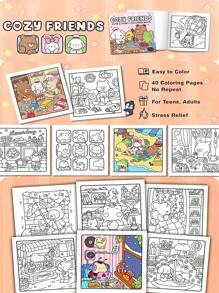 1 PIEZA Libro para colorear Cozy Friends: 46 PÁGINAS para adultos y adolescentes con lindos personajes de animales y diseños sencillos y fáciles para relajación (Espacios Acogedores para Colorear), divertida actividad de manualidades para colorear, artesanía - amigo acogedor - Ver 3