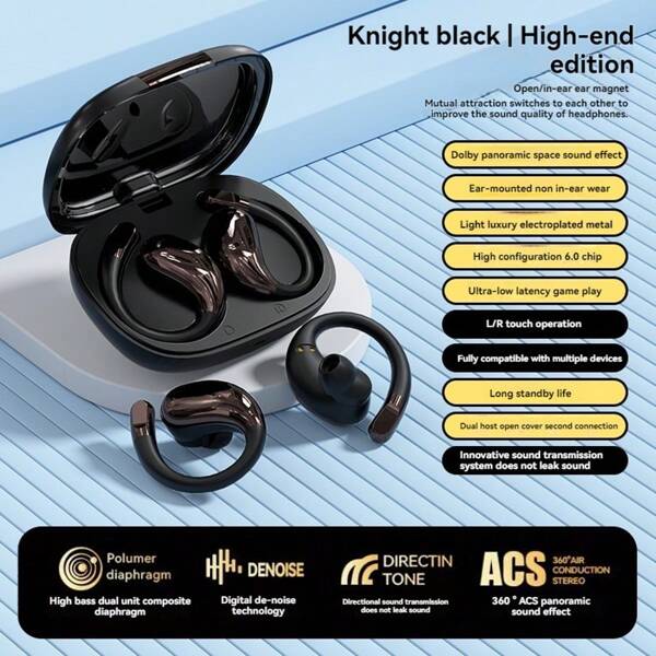 SENBOWE Novos Fones de Ouvido Sem Fio 2025, Fones de Ouvido Sem Fio Destacáveis OWS, Adequados para Estudo e Viagem, Áudio Estéreo de Alta Qualidade, Microfone Sensível, Gravação e Chamadas HD, Baixa Latência, Longa Duração da Bateria, Uso Confortável, Fones de Ouvido Sem Fio com Gancho de Orelha 300mAh