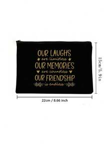 1 szt. Kosmetyczka przyjaciół, prezenty dla przyjaciół, czarna kosmetyczka przyjaciół, kosmetyczki dla kobiet przyjaciół, nasz śmiech nie ma granic, nasza przyjaźń nie ma końca, kosmetyczka podróżna