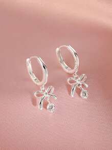 1 Pair 925 Sterling Silver Bowknot Water Drop Hoop Earrings, Delicate Luxury Elegant Sweet Daily Earrings, Fresh Elegant Versatile Jewelry Gift - Bow - View 6