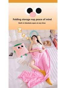 Manta de peluche con asa de transporte en diseño de dibujos animados que aumenta el atractivo visual