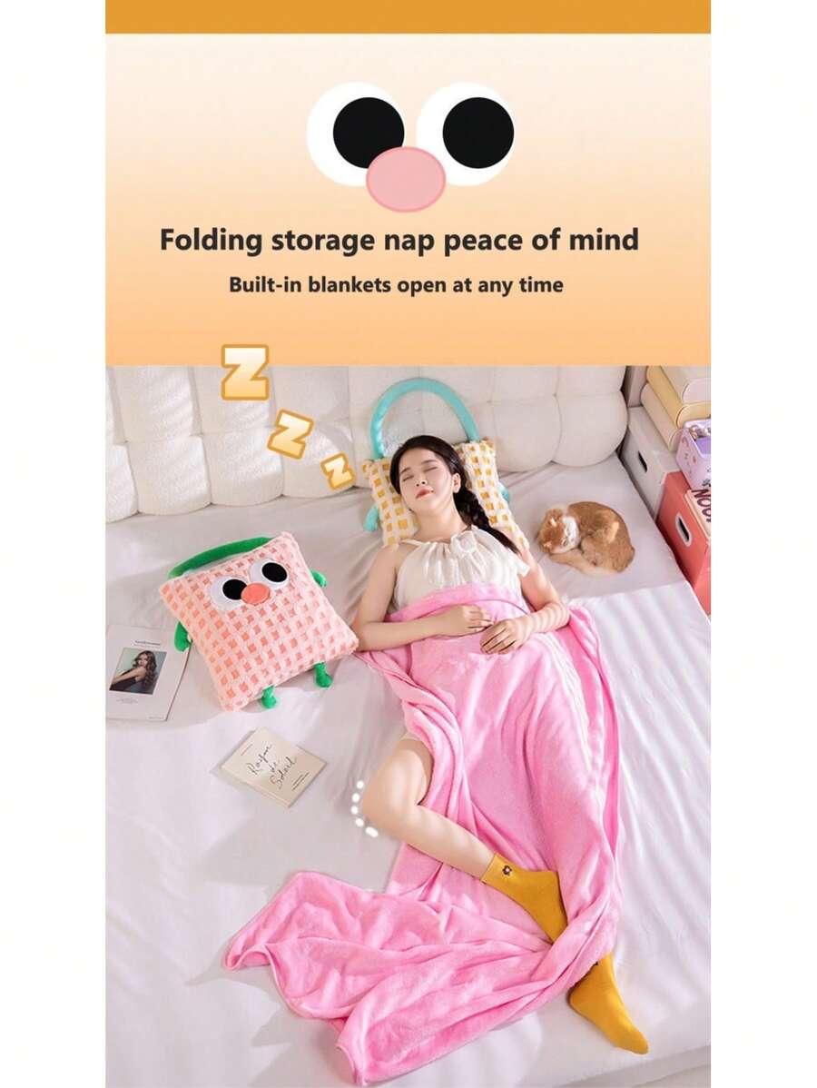 Manta de peluche con asa de transporte en diseño de dibujos animados que aumenta el atractivo visual