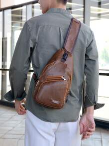 1pc Waterproof Multi-Function Sling Bag For Men - Fashion Chest Pack, Lightweight Messenger Bag, Suitable For Casual, Daily Use - Fashionable, Versatile Shoulder Bag Purse Vintage Side Bags For Men - Multicolor - View 7