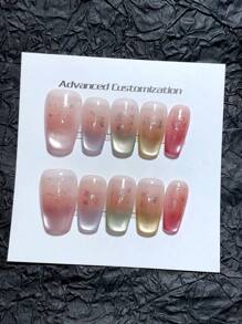10 Pieces Of Pure Handmade Wearable Nails, A Variety Of Nail Shapes To Choose From, Light Bulb Cat Eye Nails, High-Quality Elegant Simple Nails Press On Nails Nail Supplies Nails