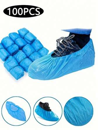 100pcs 13.8*7inch Disposable Shoe Cover PE Foot Cover Film To Keep The Floor Clean Household Waterproof Wear Non-Slip Shoe CoverOrganize And Storage,For Household,Office,School,Shoes And Boots Accessories