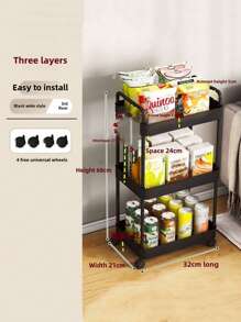 Wheeled Cart Bedroom Bathroom Kitchen Toilet Storage Shelf Living Room Floor Mobile Snack Storage Shelf Multi-Layer Household Storage Shelf - Multicolor - View 2