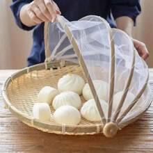 1 件装竹篮带网罩，通风防蝇防虫编织野餐食物储存篮