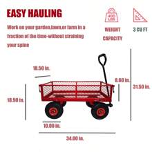 3 Cu. Ft. 300 Lbs. Capacity Removable Sides Metal Steel Mesh Heavy Duty Utility Wagon Outdoor Garden Cart In Red