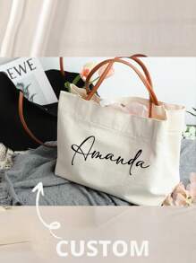Custom Bridesmaid & Beach Tote - Personalized Canvas Handbag With Name, Perfect For Weddings, Bridal Parties & Travel - Multicolor - View 3