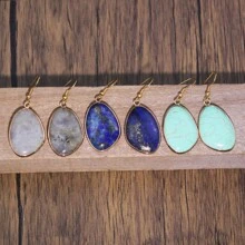 1 对新款波西米亚风简约天然石不对称吊坠耳环欧美流行配饰珠宝 - Lapis Lazuli - 查看 2