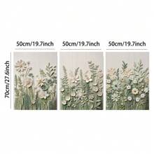 3pcs/Set No Frame Canvas Prints, Green Leaves And Flowers Decorative Painting, Light Green Flower Decoration, 3D Artistic Flower Prints, Indoor Home Wall Decoration Art Gifts Birthday Graduation