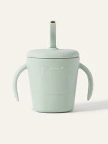 1 pieza Botella de agua/taza de leche personalizada de silicona con pajita, tapa antipolvo y antiderrame, esencial para alimentación, regalo personalizado para niños y niñas, diseño de oso de dibujos animados, para todo el año