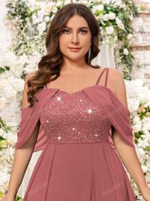 Vestido largo formal de fiesta con hombros con recorte y contraste de lentejuelas, elegante vestido de graduación, vestido de invitada de boda, para graduación, cena, vestido de noche