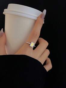 Tkool 1pc Yellow Oblong Cubic Zirconia Ring For Women - Multicolor - View 4