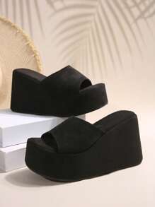 Women's Platform Peep Toe Slides, Super Lightweight Non-Slip Breathable Chunky Heels, Casual Stylish Summer Beach/Party Outdoor Sandals