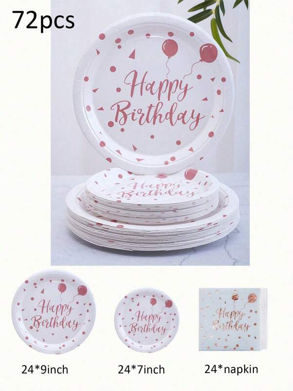 Set da 72 pezzi, piatti e tovaglioli monouso per compleanno, piatti di carta da 7/9 pollici e tovaglioli in oro rosa, accessori per feste, perfetti per decorazioni e stoviglie per feste di compleanno, adatti per 24 invitati