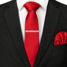 3-Piece Set: 2.36inch(6cm) Narrow Tie, Pocket Square, Tie Clip, Classic Combination, Men's Slim Fit Solid Color Silk Jacquard Tie Set, Suitable As Men's Gift, Suitable For Formal Occasions Such As Parties, Weddings, And Photo Shoots