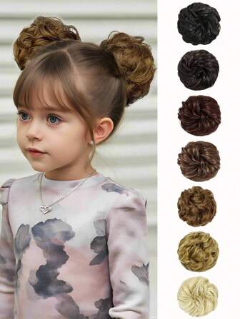 6 tum Kids Messy Bull Hair Scrunchies - Elastiska vågiga lockiga hårbulleförlängningar, lämpliga för kvinnor och flickor