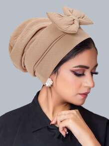 1 Chic Women's African-Inspired Turbans - Stylish Solid Color Head Wraps With Large Bow, Elastic Polyester Chemotherapy Hats, Machine Washable - Perfect For New Year & Holiday Celebrations - Multicolor - View 10