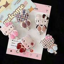 Sanrio 4pcs Large Plaid Sitting Posture KT Pointed Nose Clip Ins Girl Heart Versatile Japanese Bangs Side Clip Cartoon Headpiece For Girls