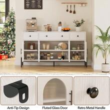 62'' Buffet Cabinet With Storage, Coffee Bar Cabinets With 3 Drawers And 4 Fluted Glass Doors, Large Sideboard Cabinet For Home,Kitchen,Dining Room,Office