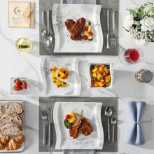 MALACASA 18 Piece Ceramic Dinnerware Set For 6 People, Gray Set, Irregular Shape, Dinner Plate, Dessert Plate And Bowl Set - trắng - Xem 5