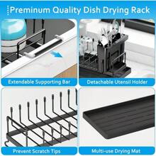 Sink Dish Drying Rack - Expandable Small Dish Rack Over Sink With Silicone Drying Tray, In Sink Dish Drainer Kitchen Counter With Cutlery Holder, Drying Rack Fit 14''-19'' Kitchen Sink