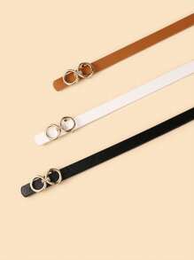 4pcs/Set Minimalist Fashion Thin Waist Belt, PU Leather Bohemian Style, Suitable For All Seasons - Multicolor 3 Stripes - View 3