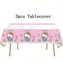 Sanrio Sanrio 42 Pcs Party Decoration Hello Kitty 1pc Tablecover 20 Pcs Plates And 20 Pcs Napkins 1pc Birthday Banner Theme Birthday Party Decoration Favor Sets