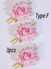 1/2/3 件玫瑰珍珠串珠叶子装饰发夹、发饰、婚礼、新娘发型、侧梳、学校用品