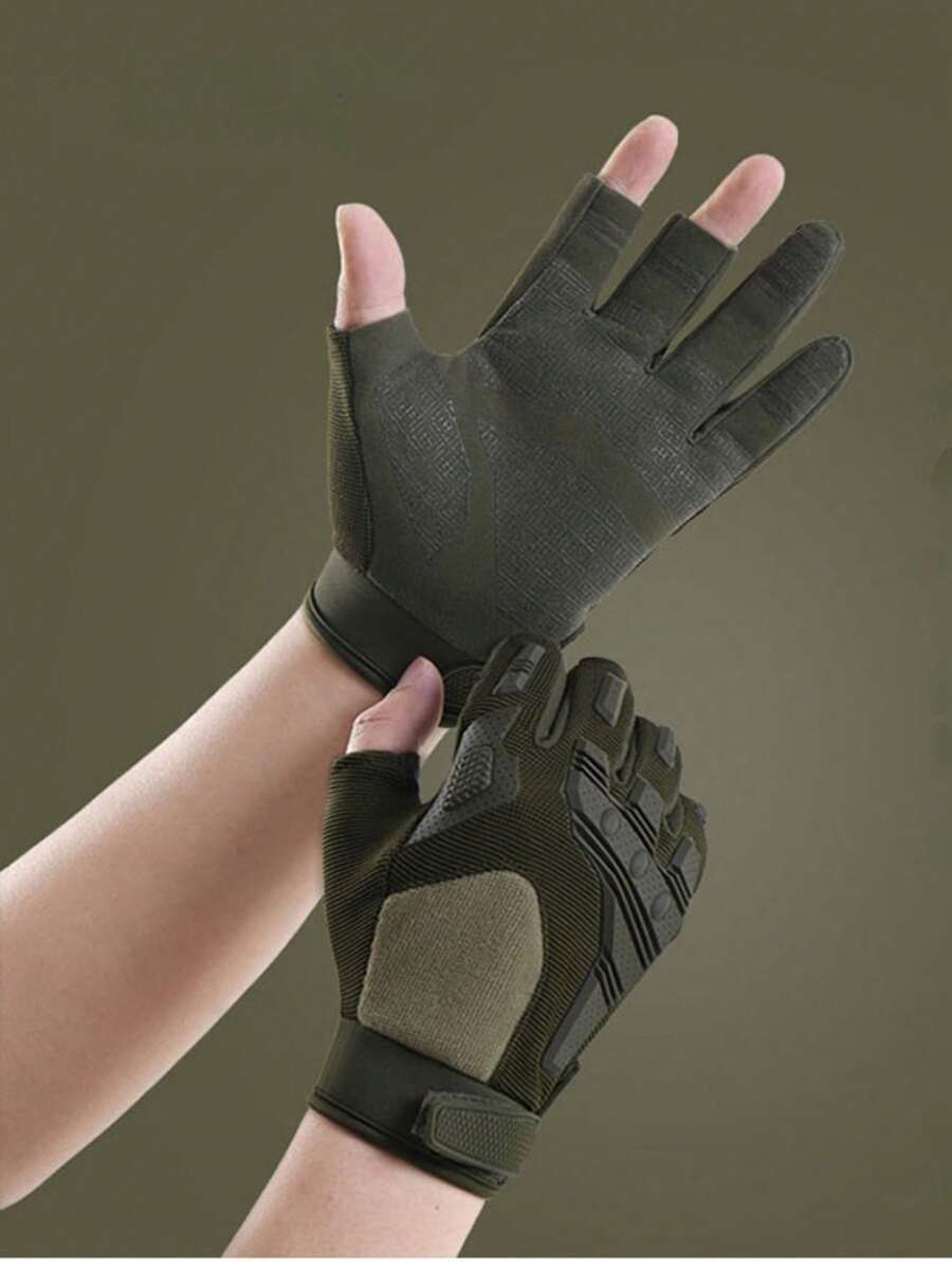 1 par de guantes tácticos de 3 dedos para hombres, guantes de deporte al aire libre antideslizantes, transpirables, de protección para escalada, resistentes al desgaste para ciclismo