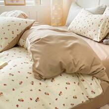 3pcs Floral Print Duvet Cover Set (1*Duvet Cover + 2*Pillowcases), Skin-Friendly Fabric, Soft Handle, 100% Polyester, Machine Washable, Suitable For All Seasons, Thanksgiving And Valentine's Day