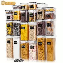 THELIFE 6/12/24 Peças Recipientes de Armazenamento de Alimentos Lacrados Com Tampas, Recipientes Herméticos para Armazenar Farinha, Açúcar, Suprimentos de Cozimento, Cereais e Produtos Secos, Lanches e Petiscos, Rotulados, Seguros para Lava-louças, Potes de Alimentos de Plástico para Cozinha, Despensa, Armazenamento e Organização, Utensílios de Cozinha.