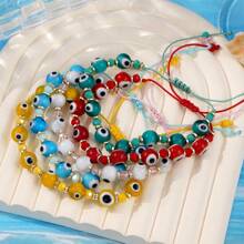 1 件可调节夏季波西米亚风彩色玻璃珠和玻璃眼手链，男女皆宜的完美珠宝 - 彩色 - 查看 3