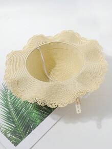1pc New Sweet Bucket Hat, Thin Hollow Woven Straw Sun Hat, For Casual, Beach, Holiday, Anti-UV Protection - 1PC - View 5
