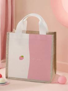 1pc Foldable Handbag With Letter A, Strawberry And Heart Patterns, Large Capacity, Lightweight, Fashion, Personalized Tote Bag, Shoulder Bag, Casual Shopping Bag, Cute Carry-On Essential - Multicolor - View 13