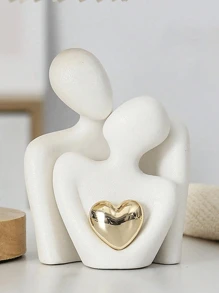 1pc Heart-Shape Golden-Plated Abstract Artistic Figurine, Couple Embracing Decoration ,Suitable For Home Decor, Bedroom Decor, Office And Students, The Best And Christmas Gift,Wintertime,Christmas Decorations,Storage,Wedding Decor,House Decor,Jewelry Organiser,Party Decorations(Excluding Straw Hat) Gifts Birthday Graduation
