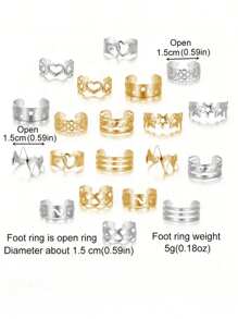 10 Pieces Star & Moon Open Toe Ring Set - Adjustable Geometric Hollow Beach Toe Rings