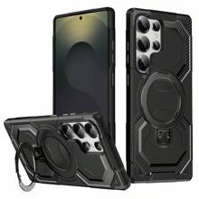 兼容三星 Galaxy S25 S24 S23 S22 S21 S20 Ultra/Plus/FE A06 A13 A14 A15 A16 A25 A35 A55 手机壳，支持无线磁力充电/带 360° 旋转隐形指环支架/车载磁力支架/哑光饰面重型防刮防震手机保护套 - 黑色 - 查看 23