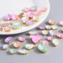 40pcs Mocha Colored Rhinestone On Golden Base, Hand-Sewable DIY Clothing, Shoes, Bags Decoration Rhinestone Accessories With Holes