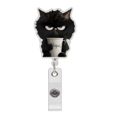 1 peça porta-crachá retrátil em formato de gato preto, corda de nylon acrílico 2D, adequado para enfermeiros de escritório, estudantes, médicos, enfermeiros registrados, auxiliares de enfermagem, assistentes médicos, material escolar, volta às aulas