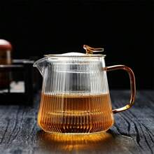 1 pieza Tetera doméstica con separador de hojas de té, juego de tetera eléctrica de cerámica con diseño de rayas verticales, tetera de vidrio con infusor para regreso a clases - Multicolor - Ver 9