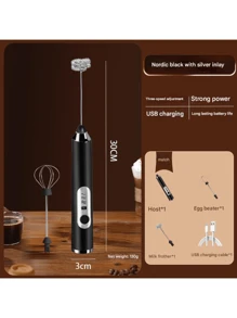 1 pièce Mousseur à lait électrique portatif, noir/blanc, batteur électrique à café avec 2 têtes de batteur remplaçables en acier inoxydable, 3 vitesses, mousseur rechargeable par USB, mousseur à lait pour café, lait, œufs, chocolat chaud