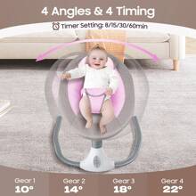 Electric Baby Swing With Lullabies, Remote Control, Adjustable Swing Angles, Belt, Sunshade, Mosquito Net, And USB Charging – For Babies 0-18 Months - Pink - View 9