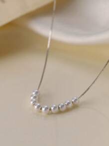 1pc Silver Beaded Round Pearl Pendant Necklace, Gift Box, Classy & Versatile Jewelry For Women, Mother's Day Gift - Necklace - View 6