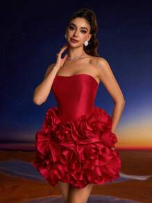 Đầm dạ hội trang trọng họa tiết hoa 3D thời trang mùa hè Toosun, thích hợp cho lễ tốt nghiệp, tiệc về quê, tiệc tùng và sự kiện cưới, đầm dự tiệc, đầm dự tiệc cưới - Đỏ - Xem 9