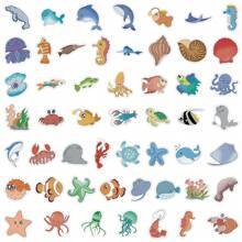 52PCS Marine Life Stickers Vinyl Stickers Scrapbook, Journaling, Laptop, Bumper, Skateboard, Water Bottles, Computer, Phone, Cartoon, Hard Hat, Car Stickers
