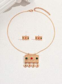 3pcs/Set Elegant Floral Tassel Crescent Moon Earrings & Necklace Jewelry Set For Women, Party Gift, Festival Accessories